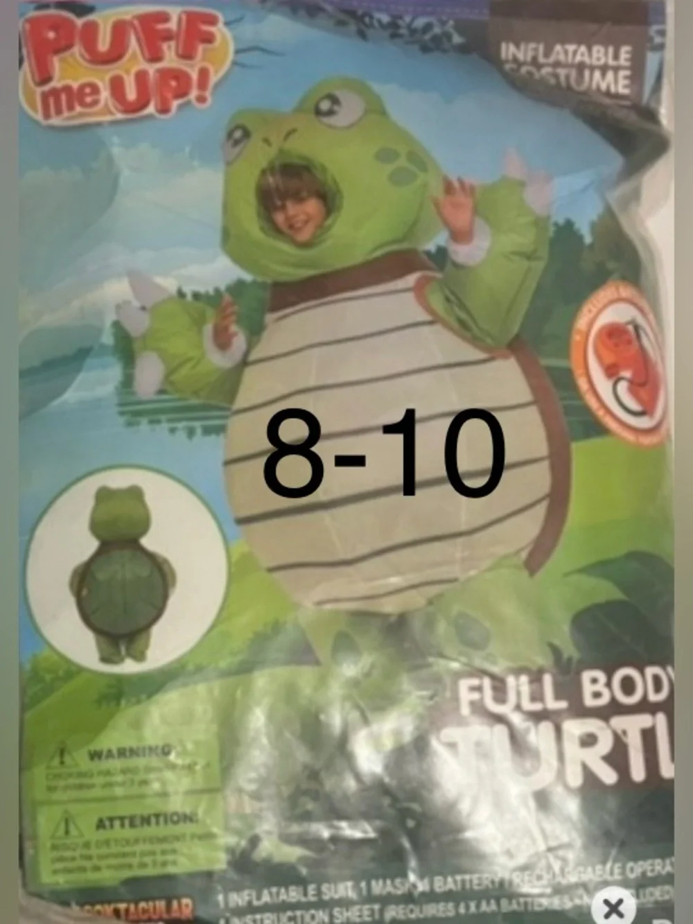 8--10 size Kids Inflatable Turtle Costume - Green -